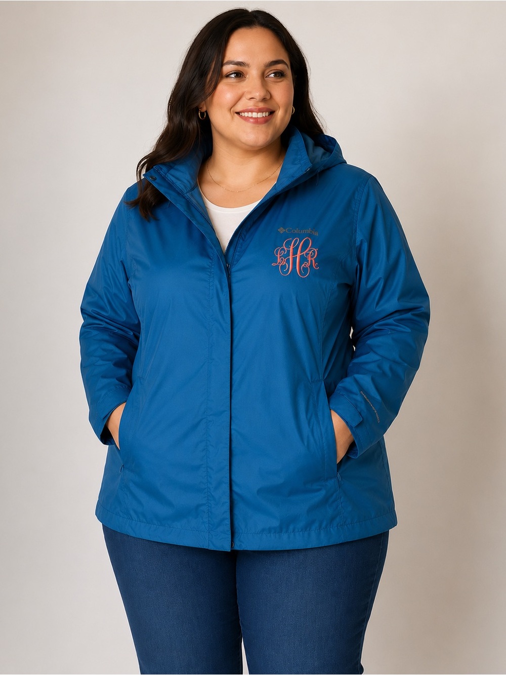 Columbia Women’s Omni-Tech Waterproof Hooded Rain Jacket Blue 1X Plus Size